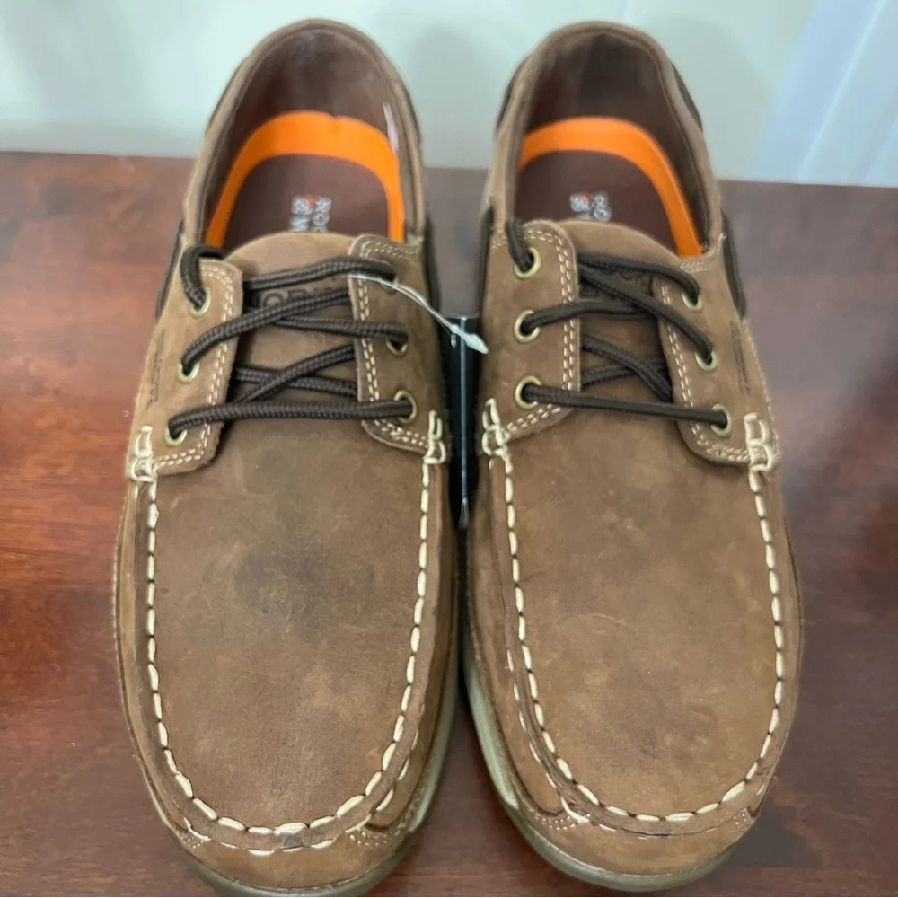 Rockport Works Sailing Club Men's Brown leather Three Eye Tie Boat Shoe - RK6736